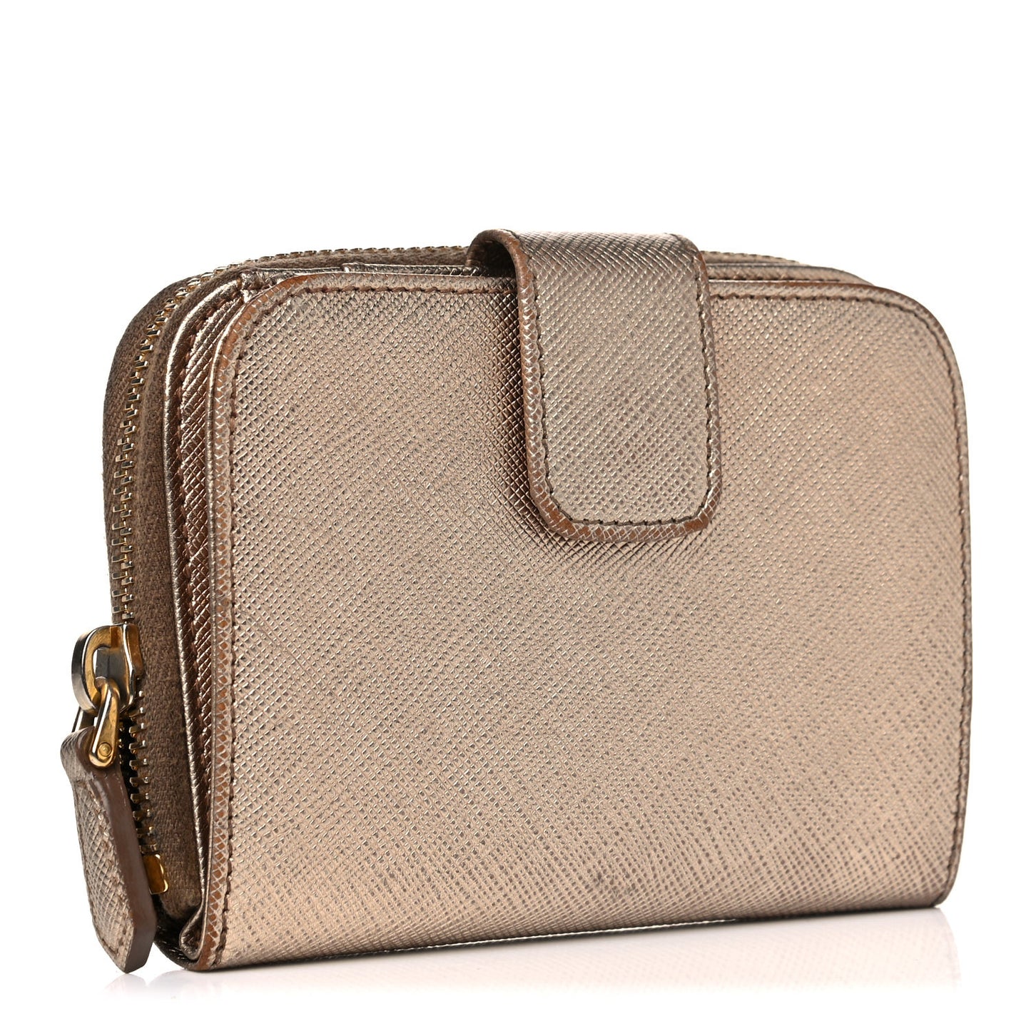 Metallic Saffiano Metal Compact Zip Around Wallet Bronzo