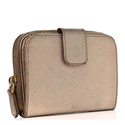 Prada Metallic Saffiano Metal Compact Zip Around Wallet Bronzo 3 of 16