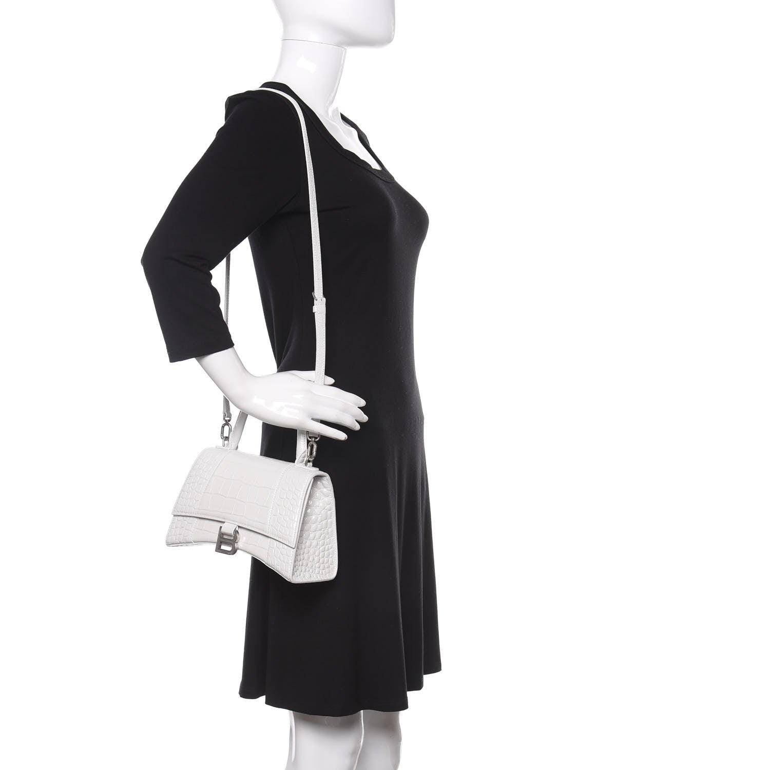 Balenciaga Calfskin Crocodile Embossed Small Hourglass Top Handle Bag White 2 of 13