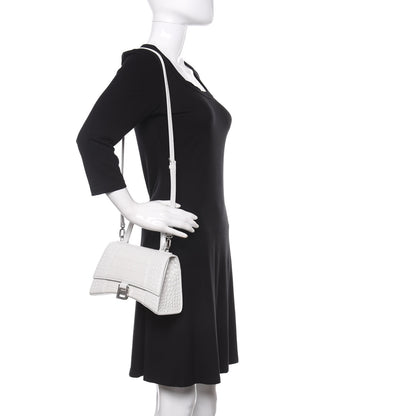 Balenciaga Calfskin Crocodile Embossed Small Hourglass Top Handle Bag White 2 of 13