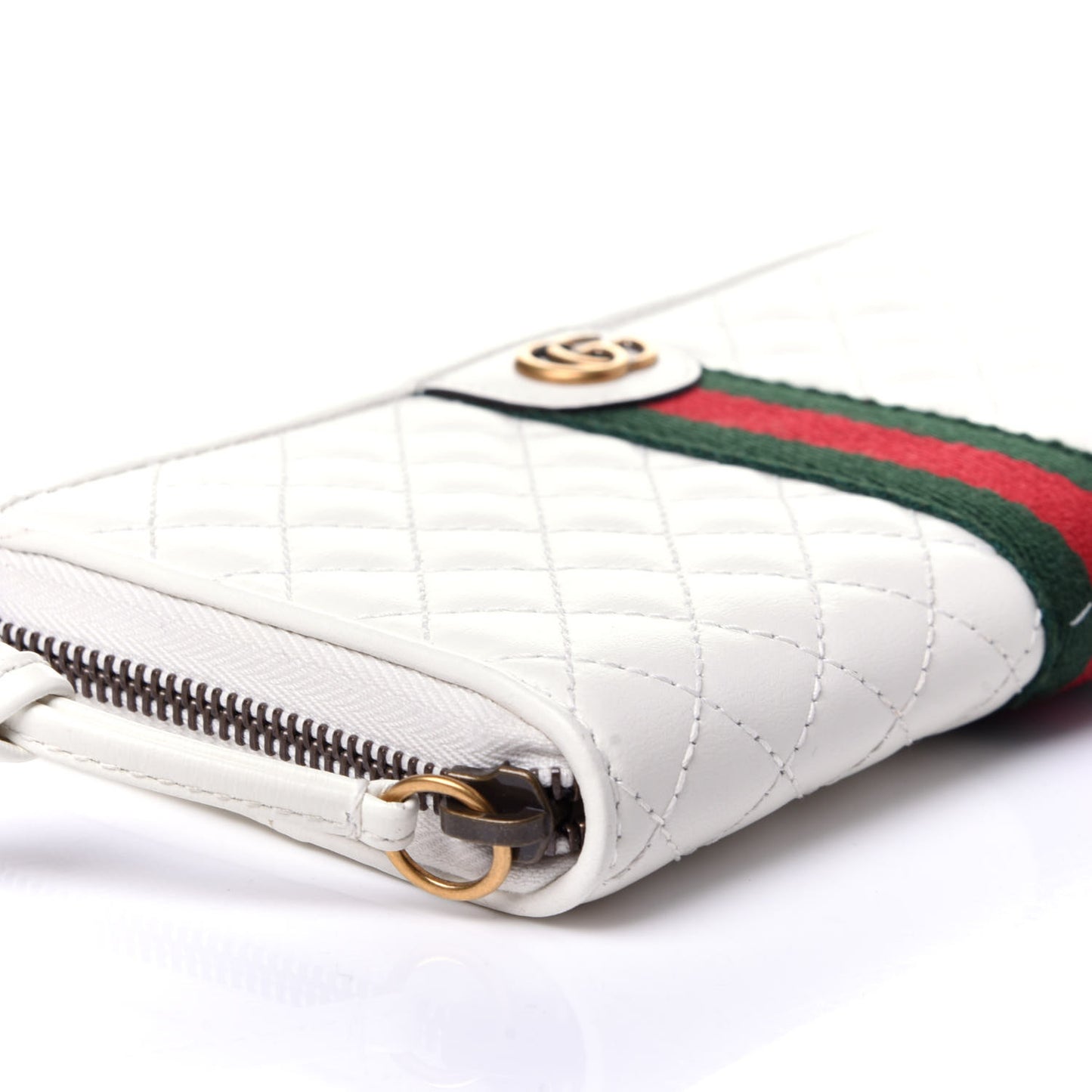 Calfskin Web Trapuntata GG Zip Around Wallet Off White