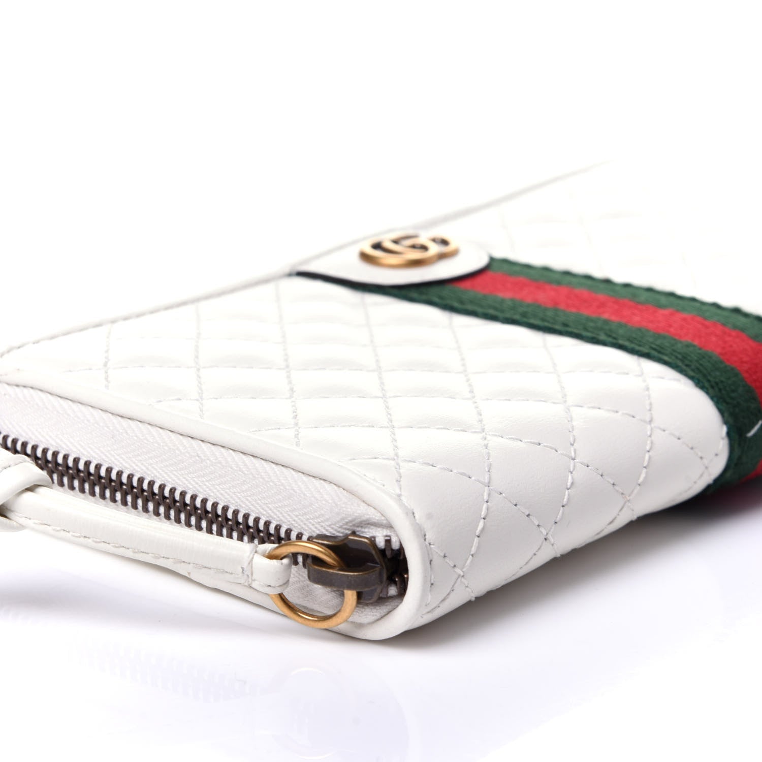 Gucci Calfskin Web Trapuntata GG Zip Around Wallet Off White 6 of 8
