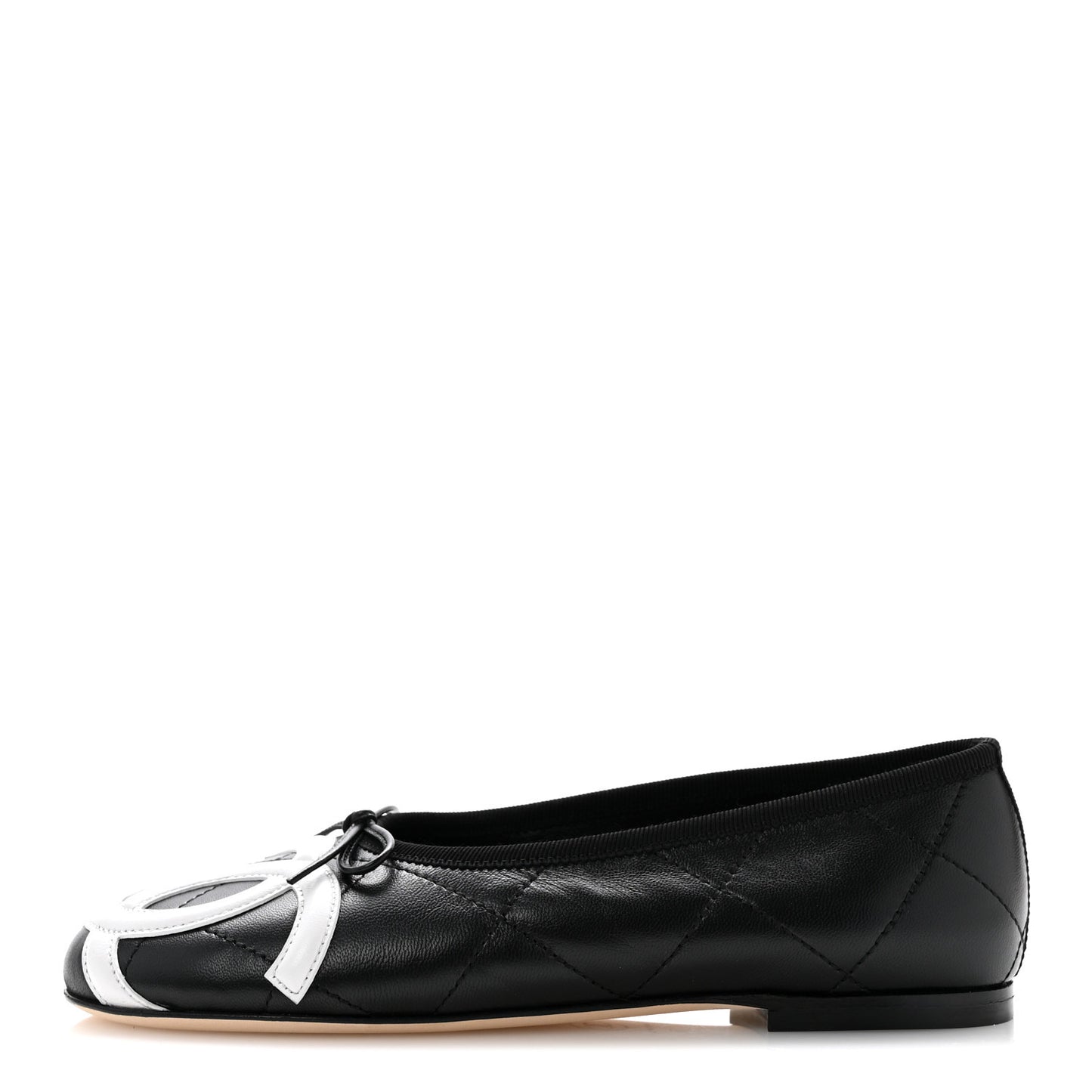 Lambskin Quilted CC Cambon Ballet Flats 38.5 Black White