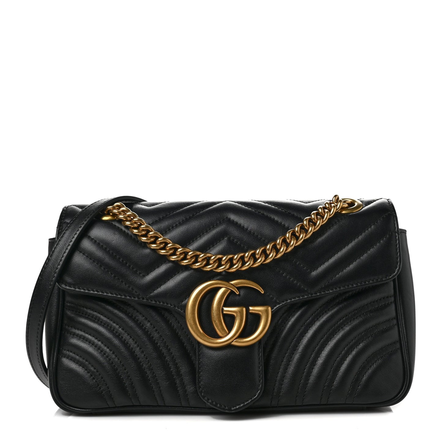 Calfskin Matelasse Small GG Marmont Shoulder Bag Black