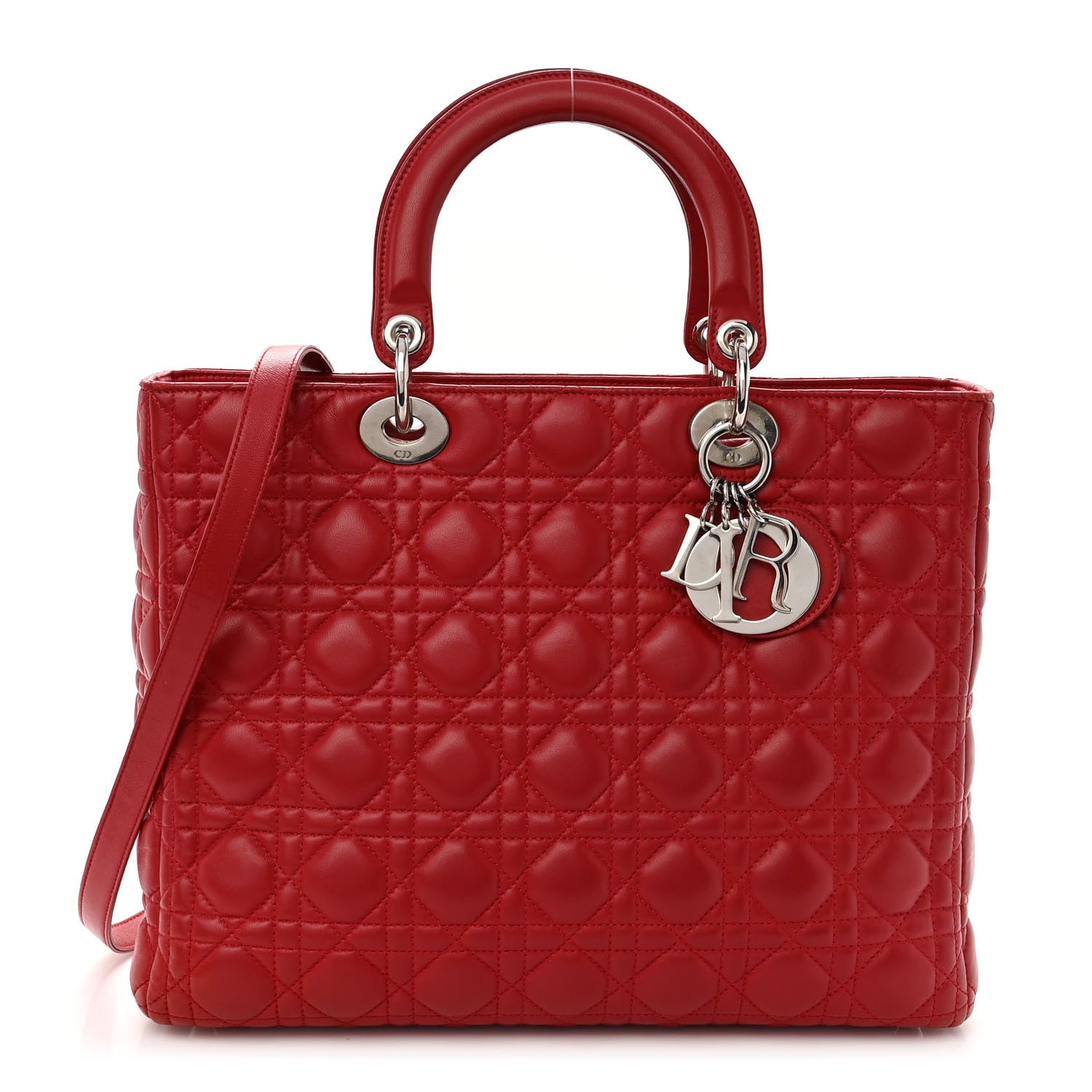 Christian Dior Lambskin Cannage Large Lady Dior Red 1 of 10
