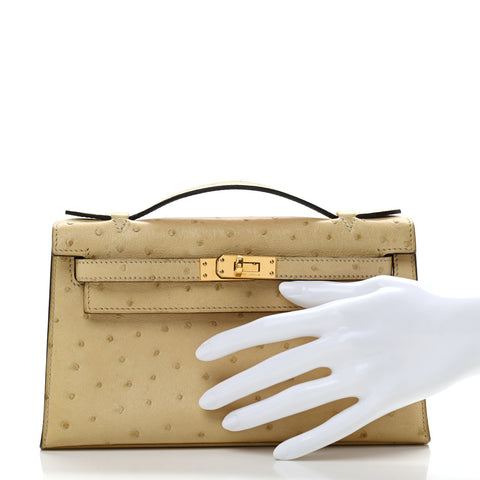 Ostrich Kelly Pochette Clutch Parchemin