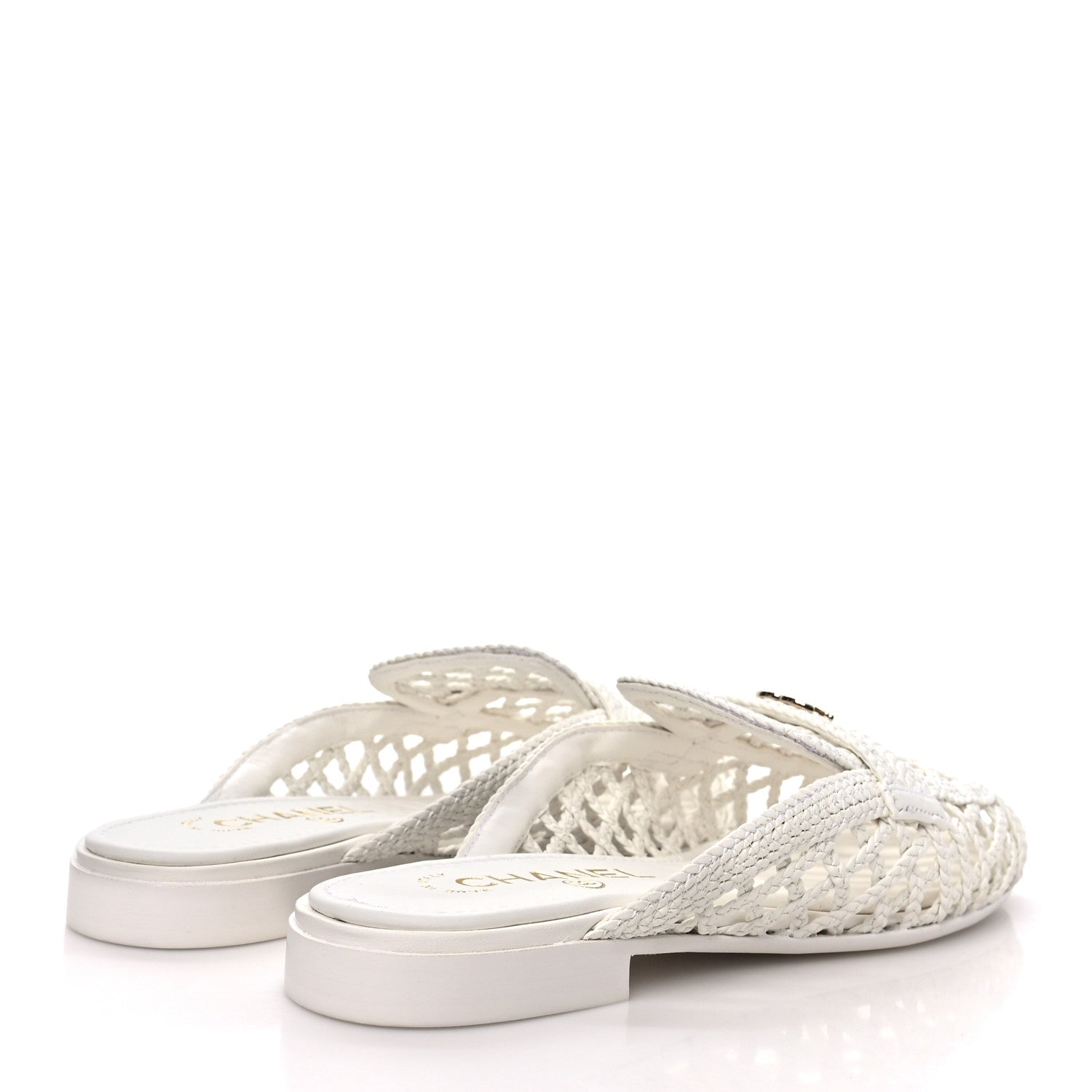 Chanel Braided Lambskin Mule Sandals 37 White 5 of 9