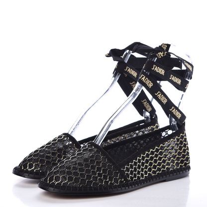 Christian Dior Mesh Nicely-D Ankle Tie Flat Espadrilles 38 Black 3 of 8