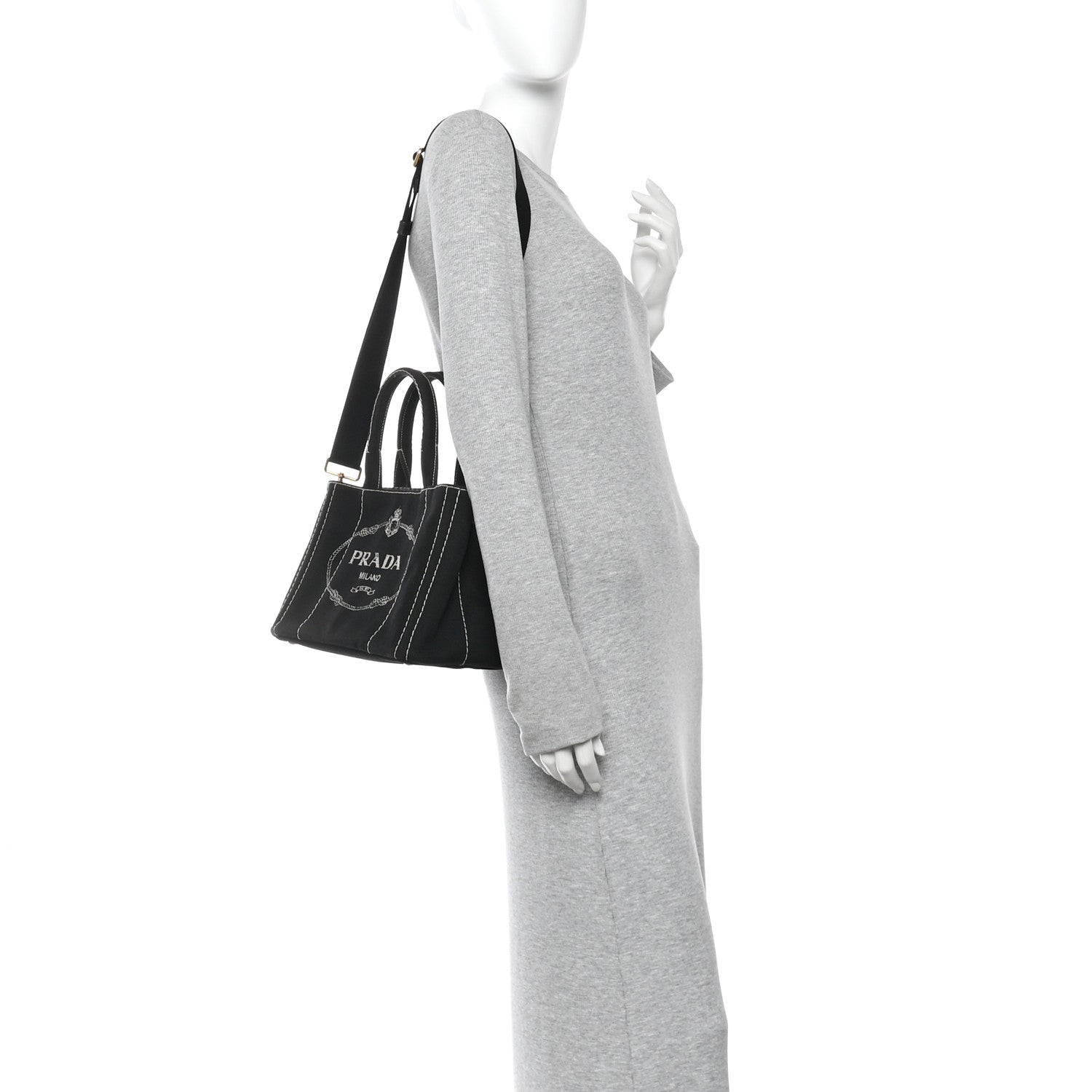 Prada Canapa Small Logo Tote Black Talco 2 of 17
