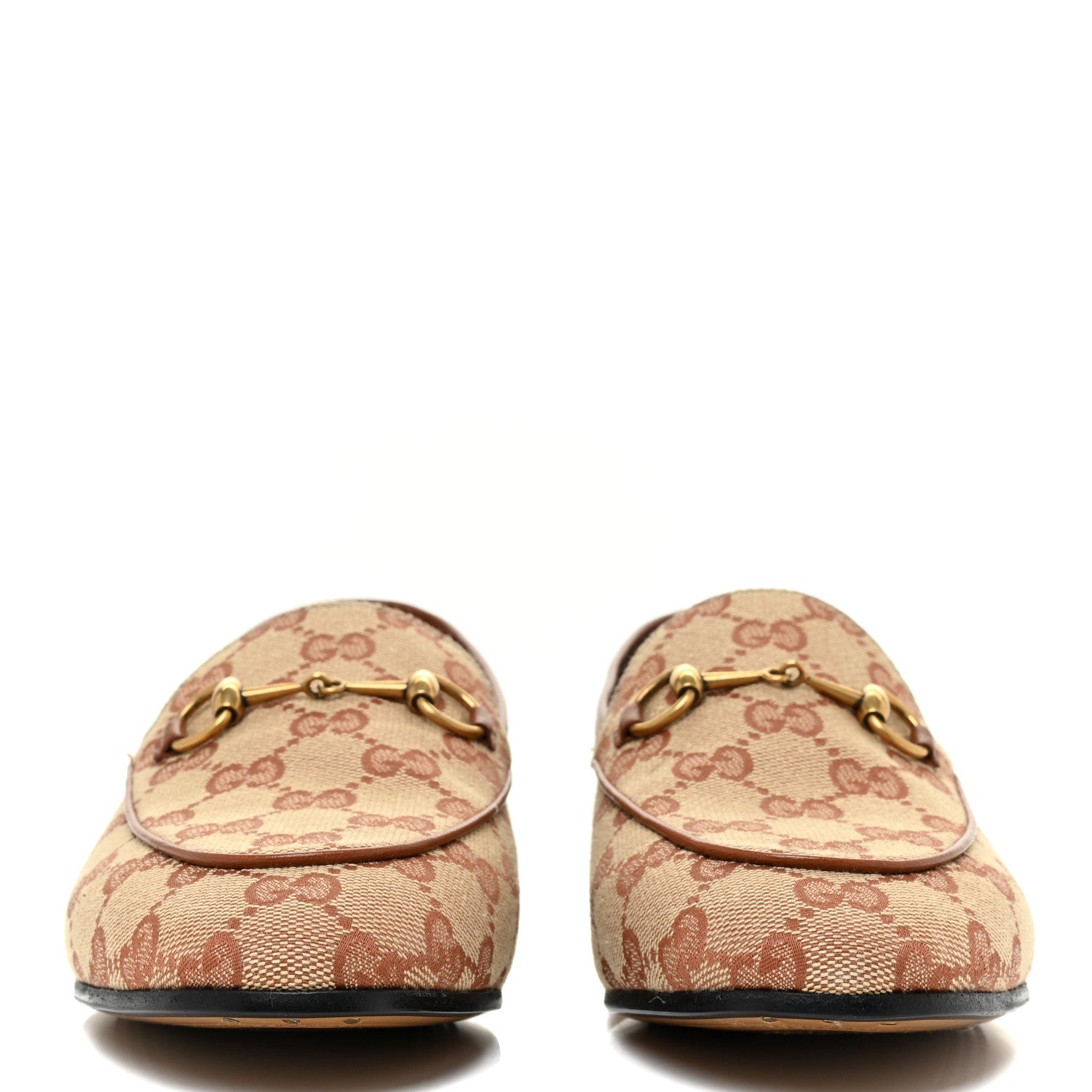 Gucci Canvas GG Monogram Horsebit Womens Jordaan Loafers 38 Beige Ruggine Rust 2 of 11