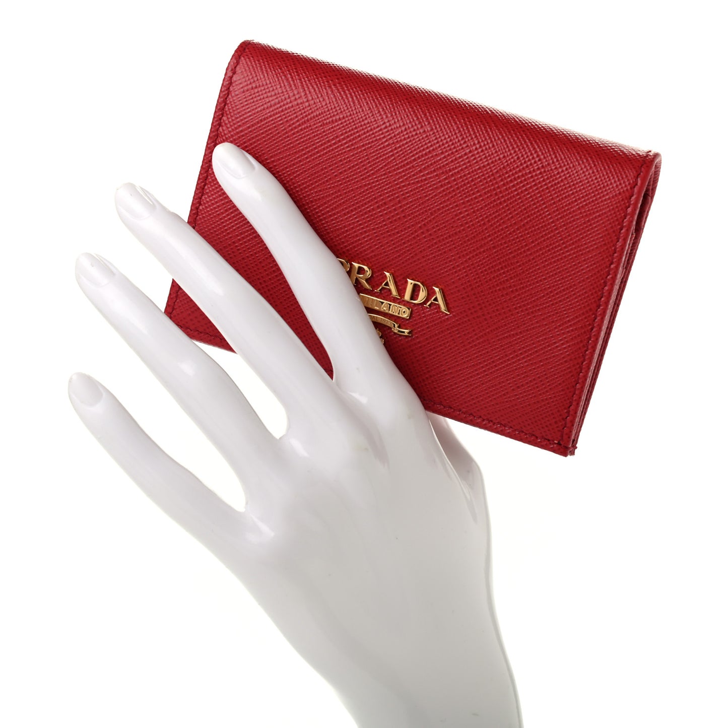 Saffiano Metal Compact Snap Bi-Fold Wallet Fuoco