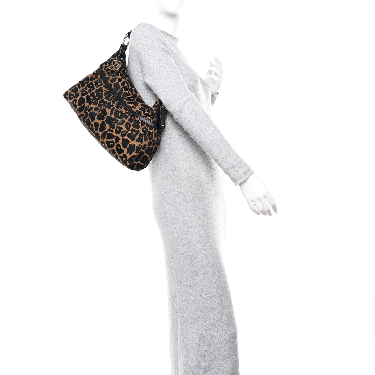 Fendi Jacquard Leopard Print Chef Hobo Tobacco 2 of 10