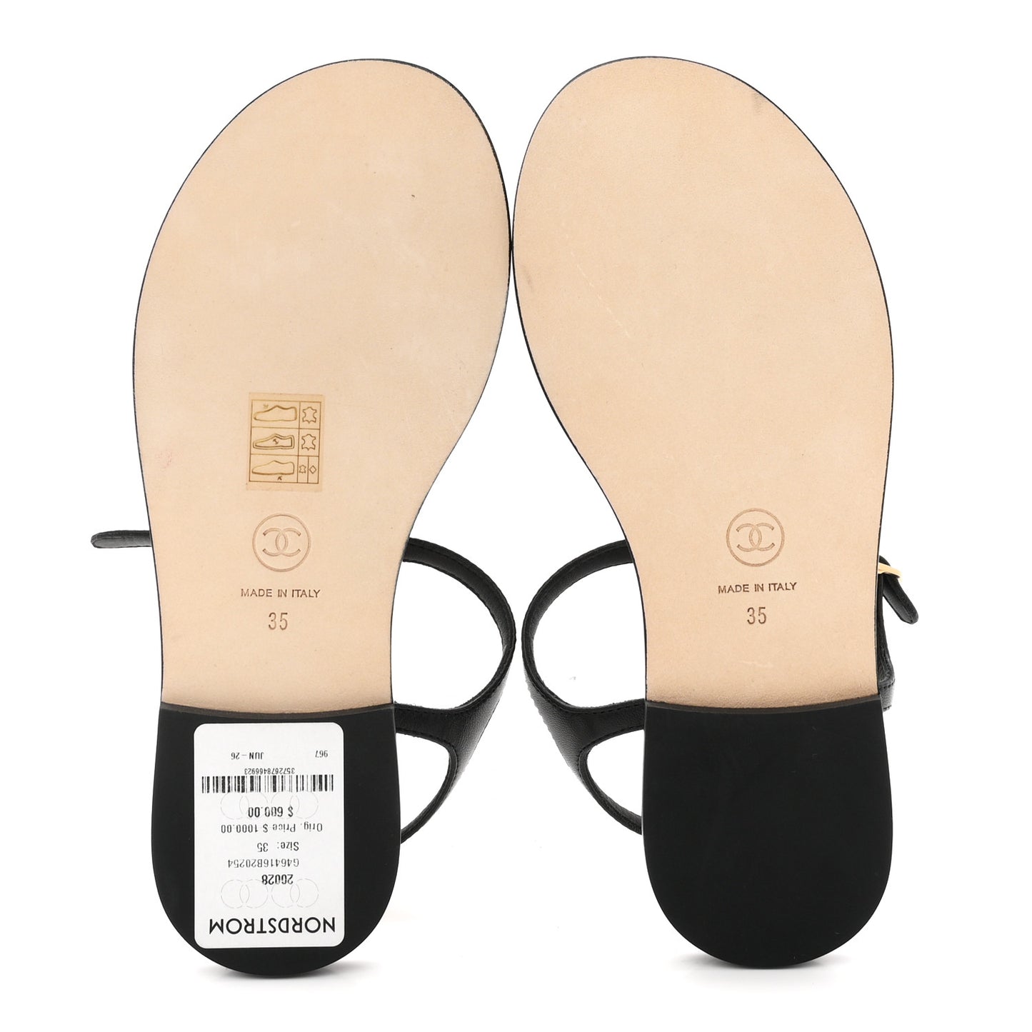 CHANEL Lambskin CC Thong Sandals 35 38 Black Gold