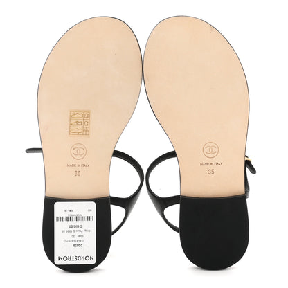 Gucci CHANEL Lambskin CC Thong Sandals 35 38 Black Gold 6 of 9