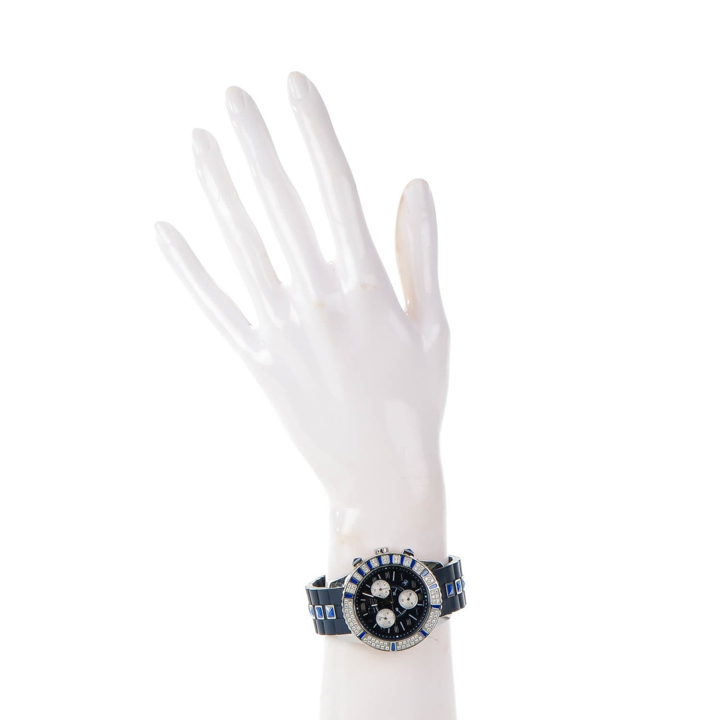 Stainless Steel Rubber Diamond Blue Sapphire 38mm Christal Chronograph Quartz Watch Blue