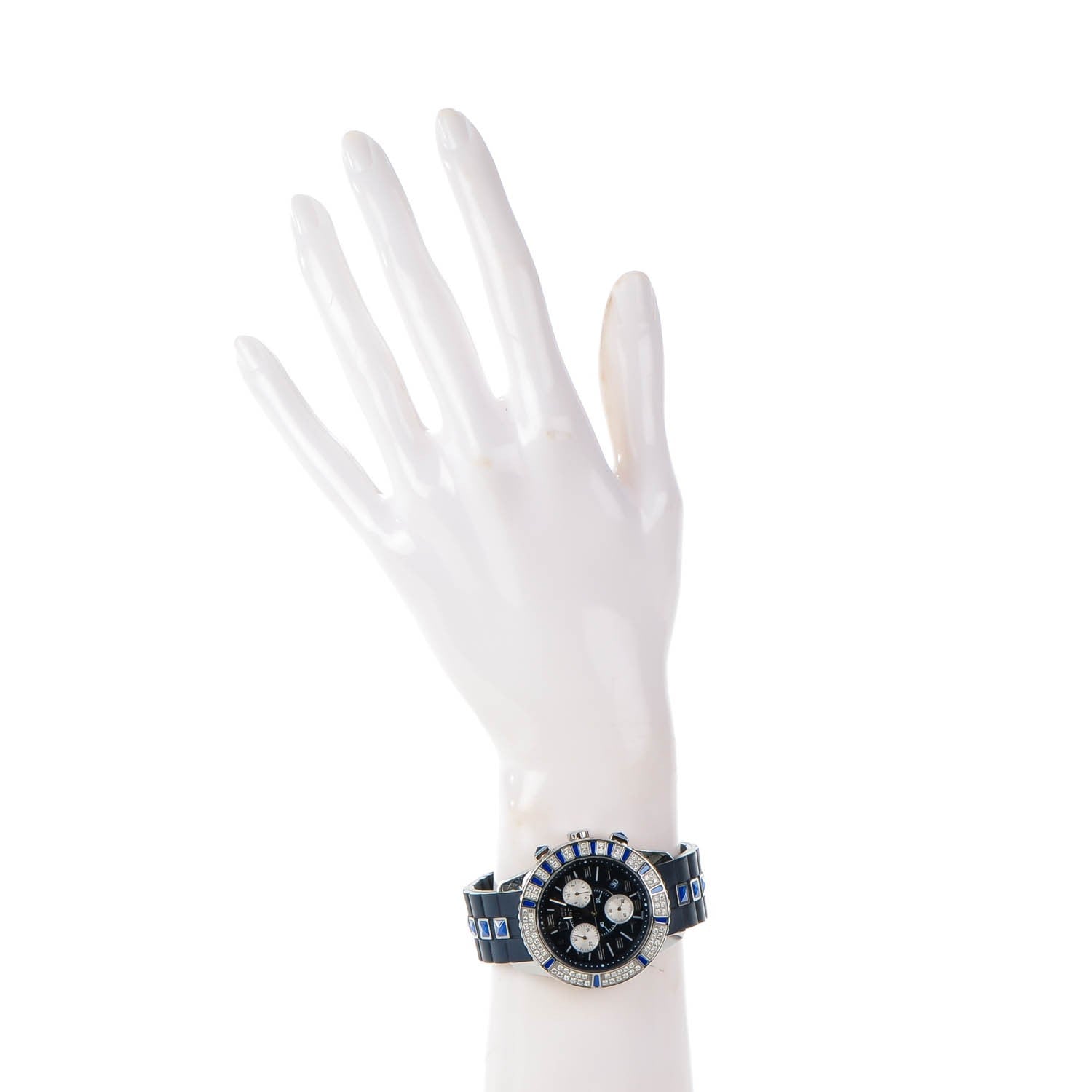 Christian Dior Stainless Steel Rubber Diamond Blue Sapphire 38mm Christal Chronograph Quartz Watch Blue 2 of 8