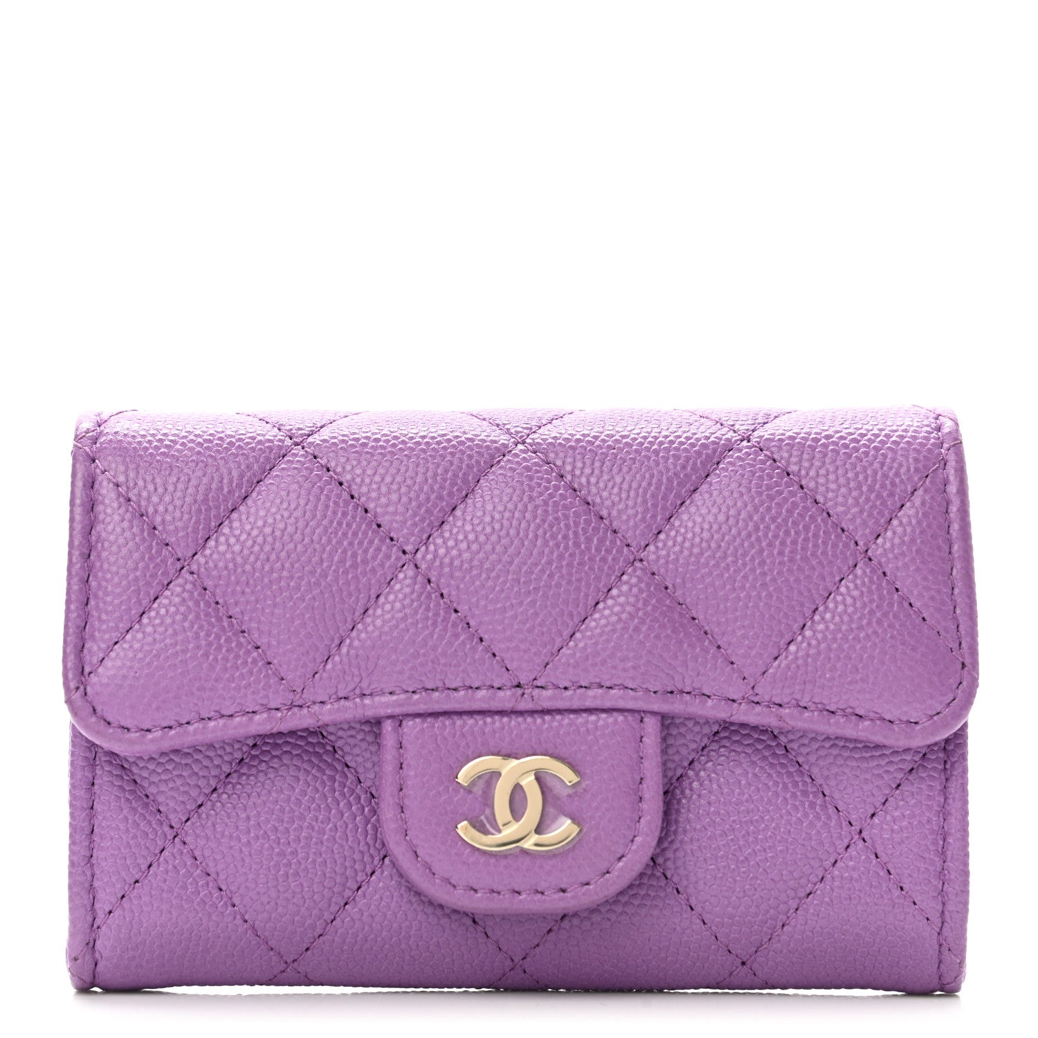 Chanel Caviar Quilted Flap Card Holder Wallet Purple 1 of 10