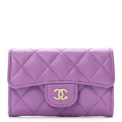 Chanel Caviar Quilted Flap Card Holder Wallet Purple 1 of 10
