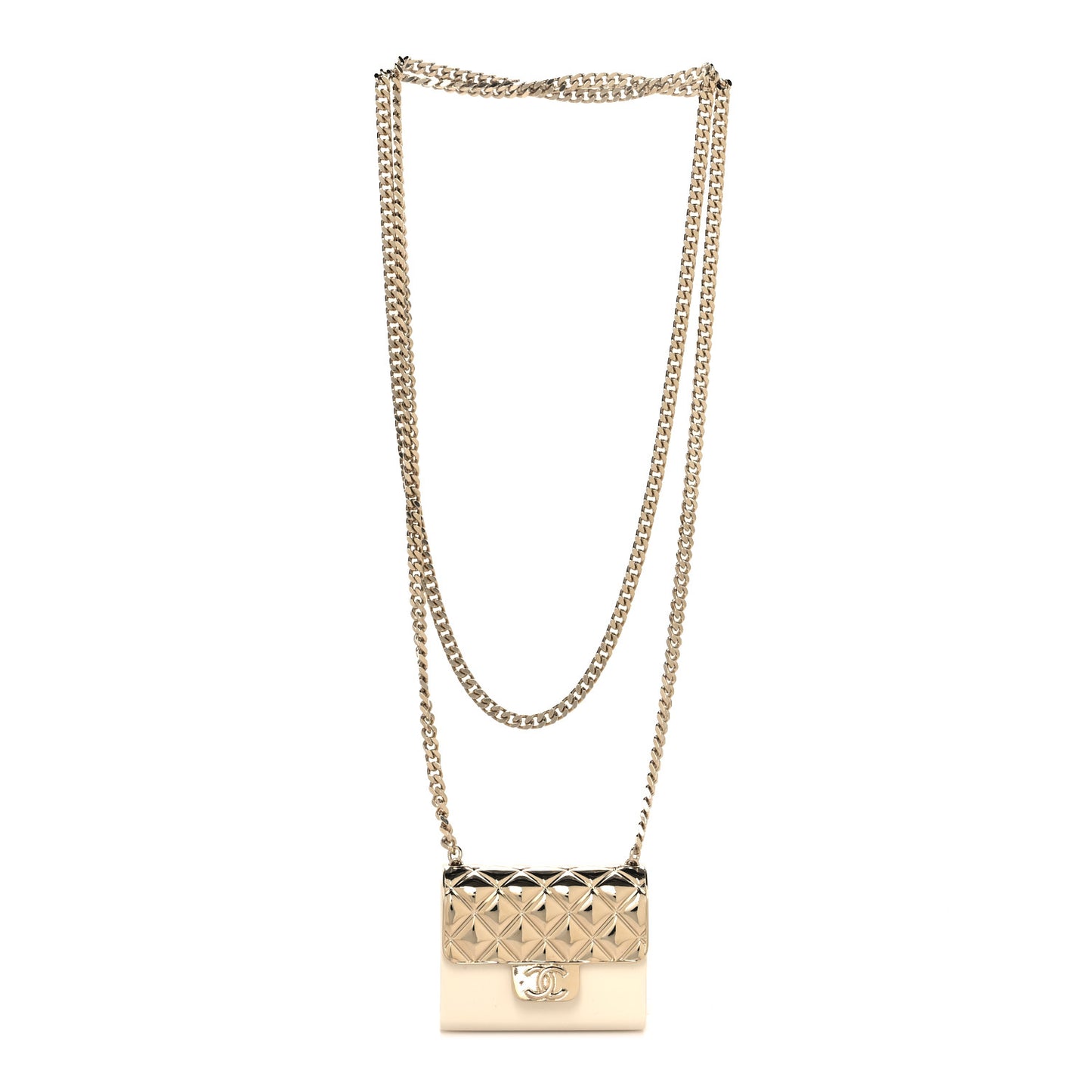 Metal Resin Flap Bag Long Necklace Gold White