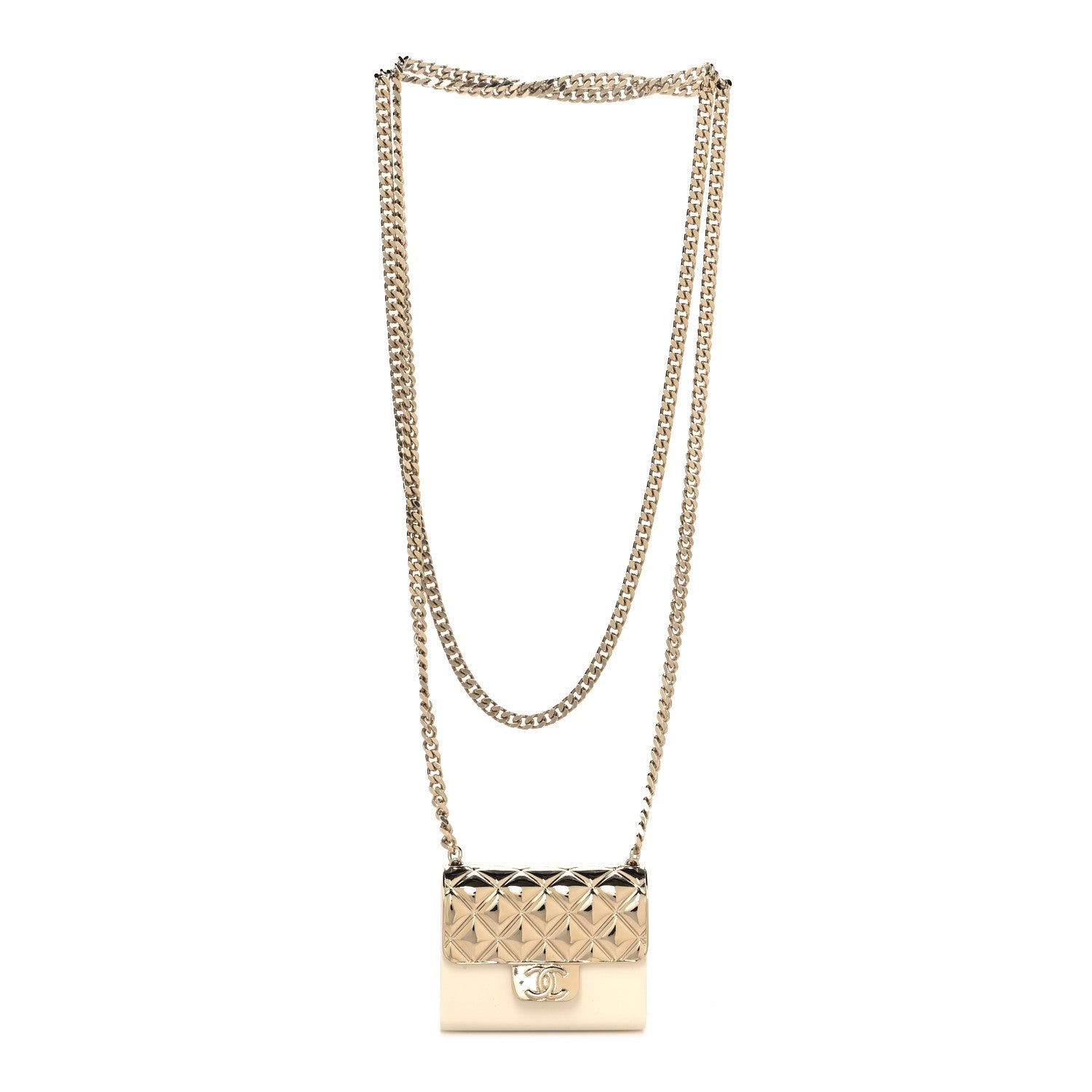 Chanel Metal Resin Flap Bag Long Necklace Gold White 3 of 5