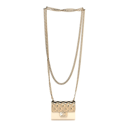 Chanel Metal Resin Flap Bag Long Necklace Gold White 3 of 5
