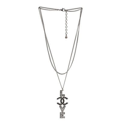 Chanel Baguette Crystal Coco Love CC Pendant Necklace Silver Black 3 of 7