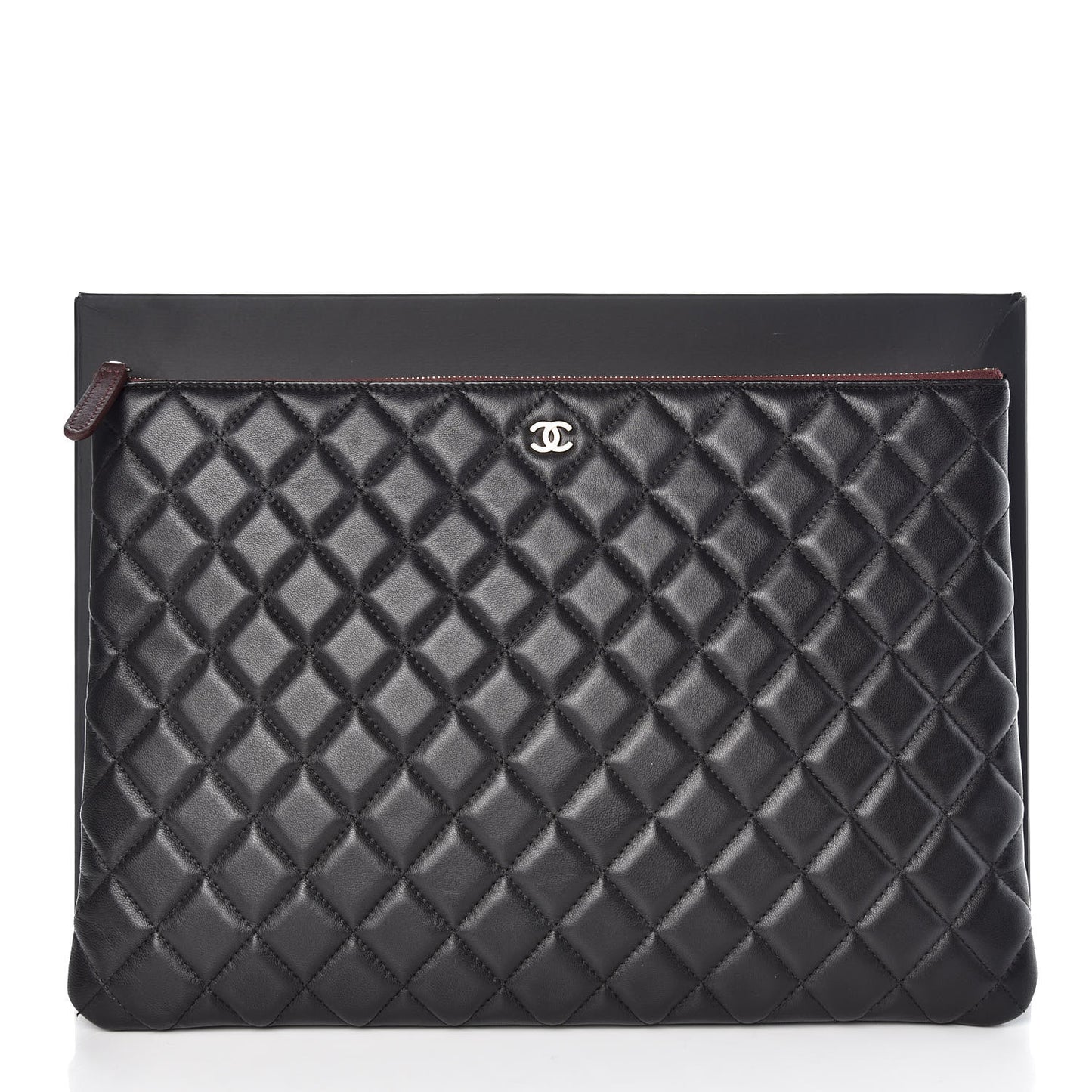 Lambskin Quilted Large Cosmetic Case Black