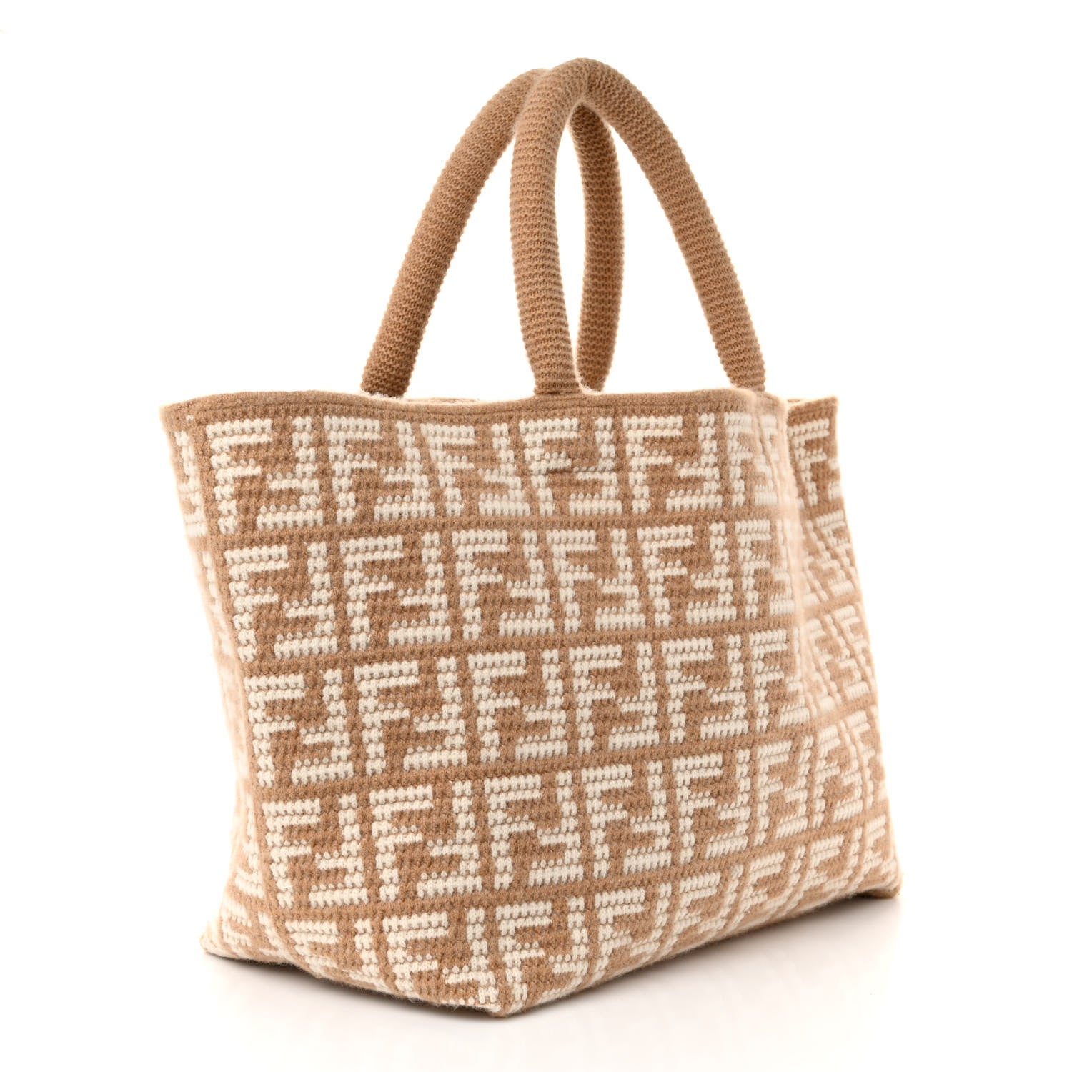 Fendi Cashmere Knit FF Large Shopper Tote Cammello 3 of 10