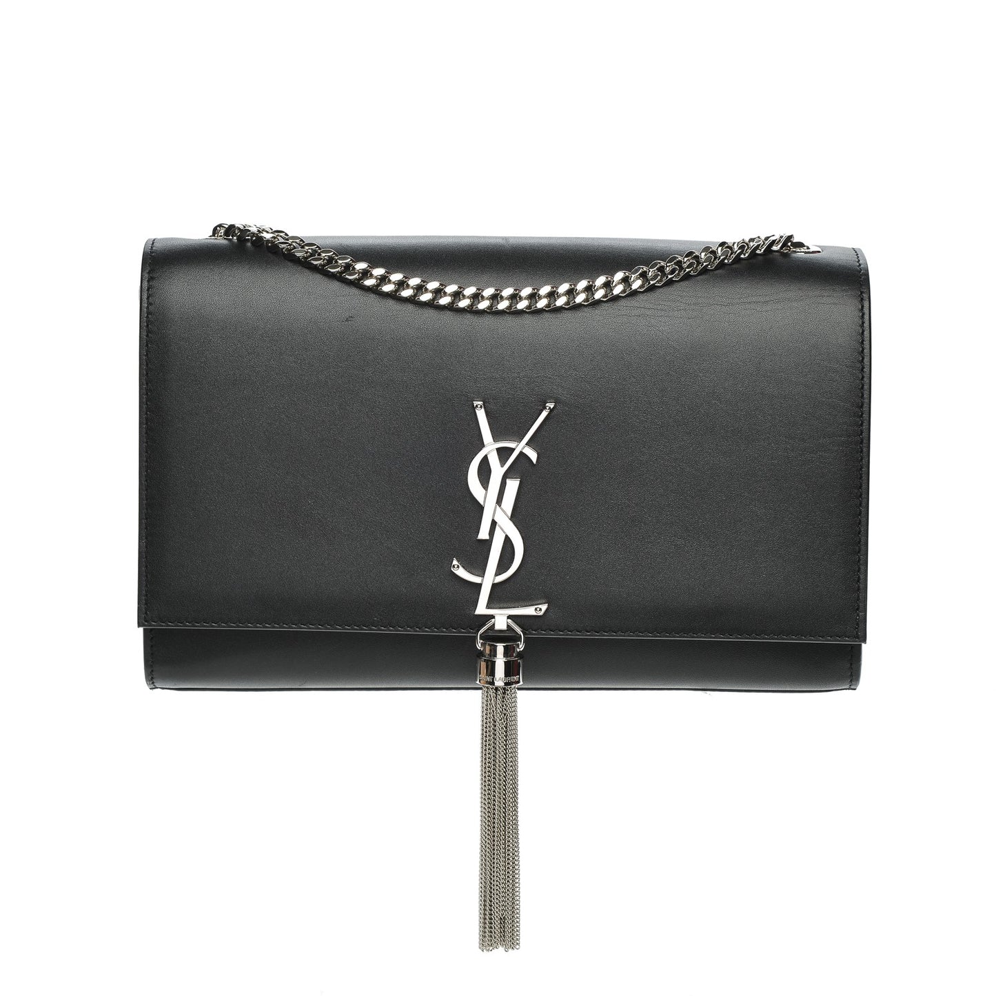 Smooth Calfskin Medium Classic Monogram Kate Tassel Satchel Black