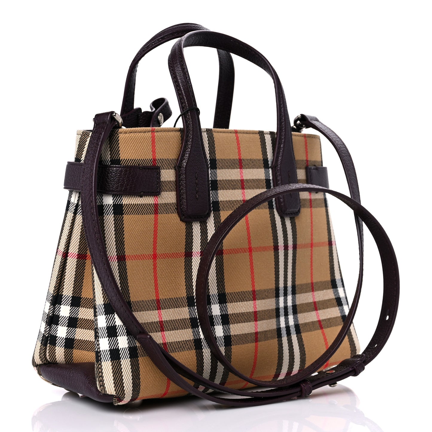Goatskin Vintage Check Small Banner Tote Black