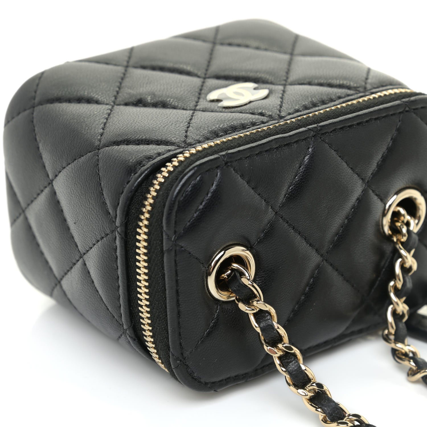Chanel Lambskin Quilted Mini Vanity Case With Chain Black 16 of 20