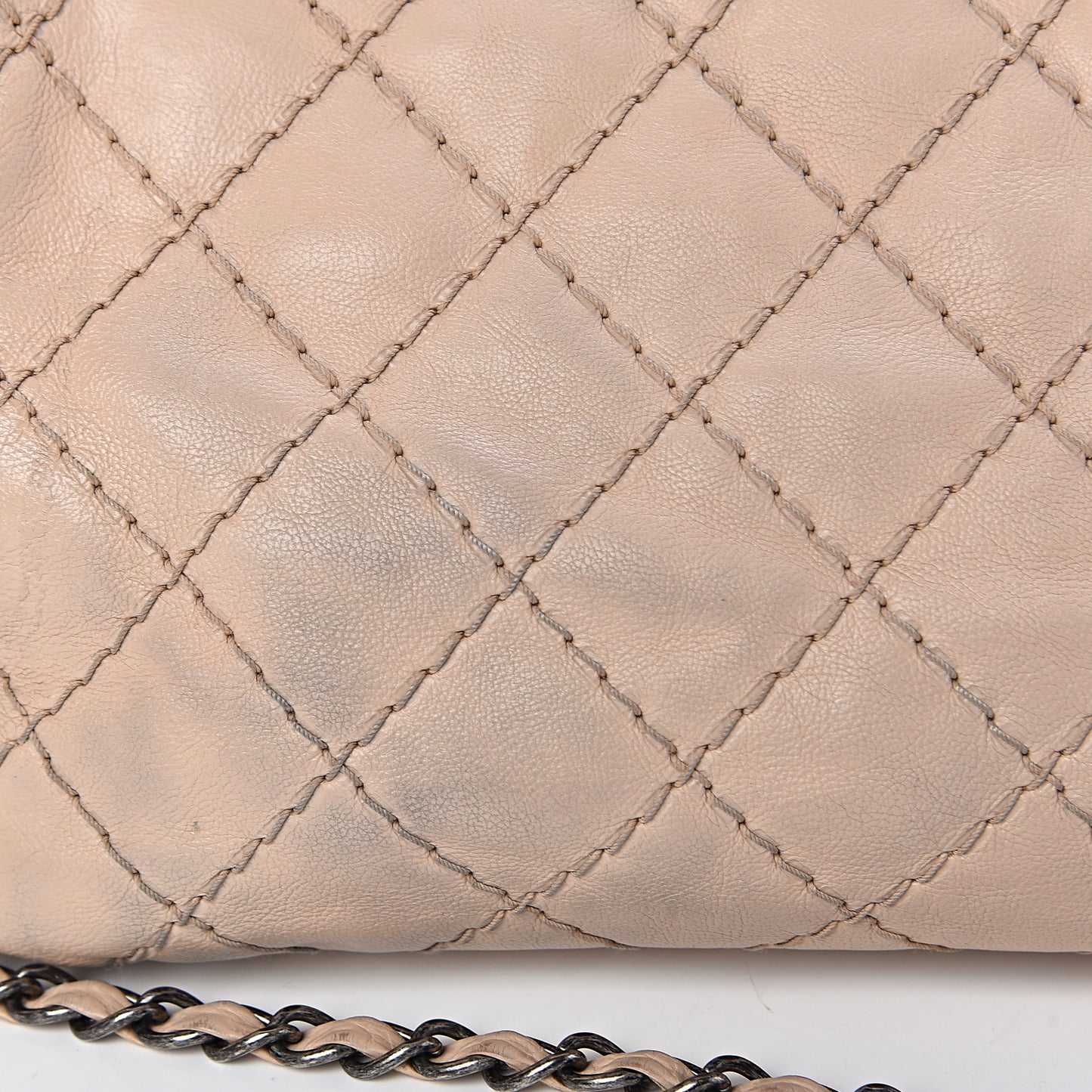 Calfskin Stitch It Accordion Flap Beige