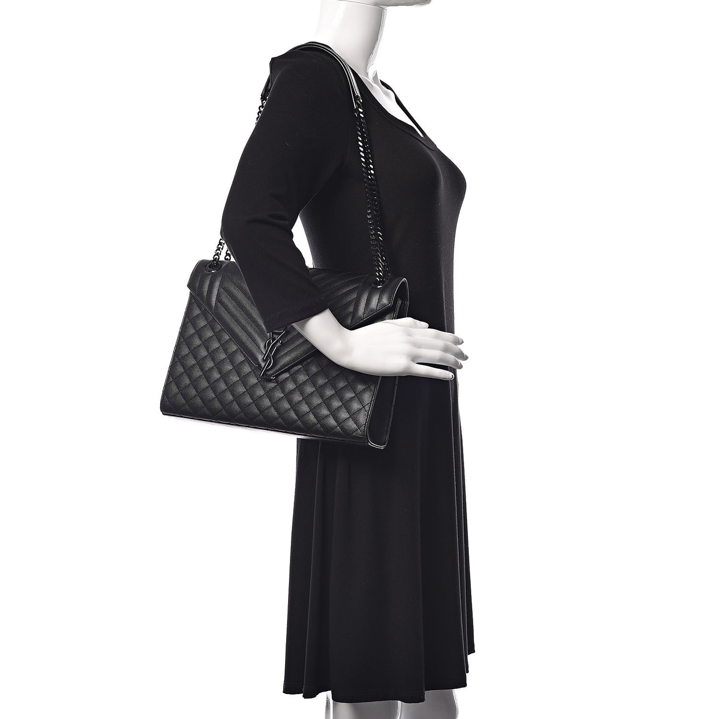 Grain De Poudre Textured Mixed Matelasse Large Triquilt Monogram Monochrome Satchel Black