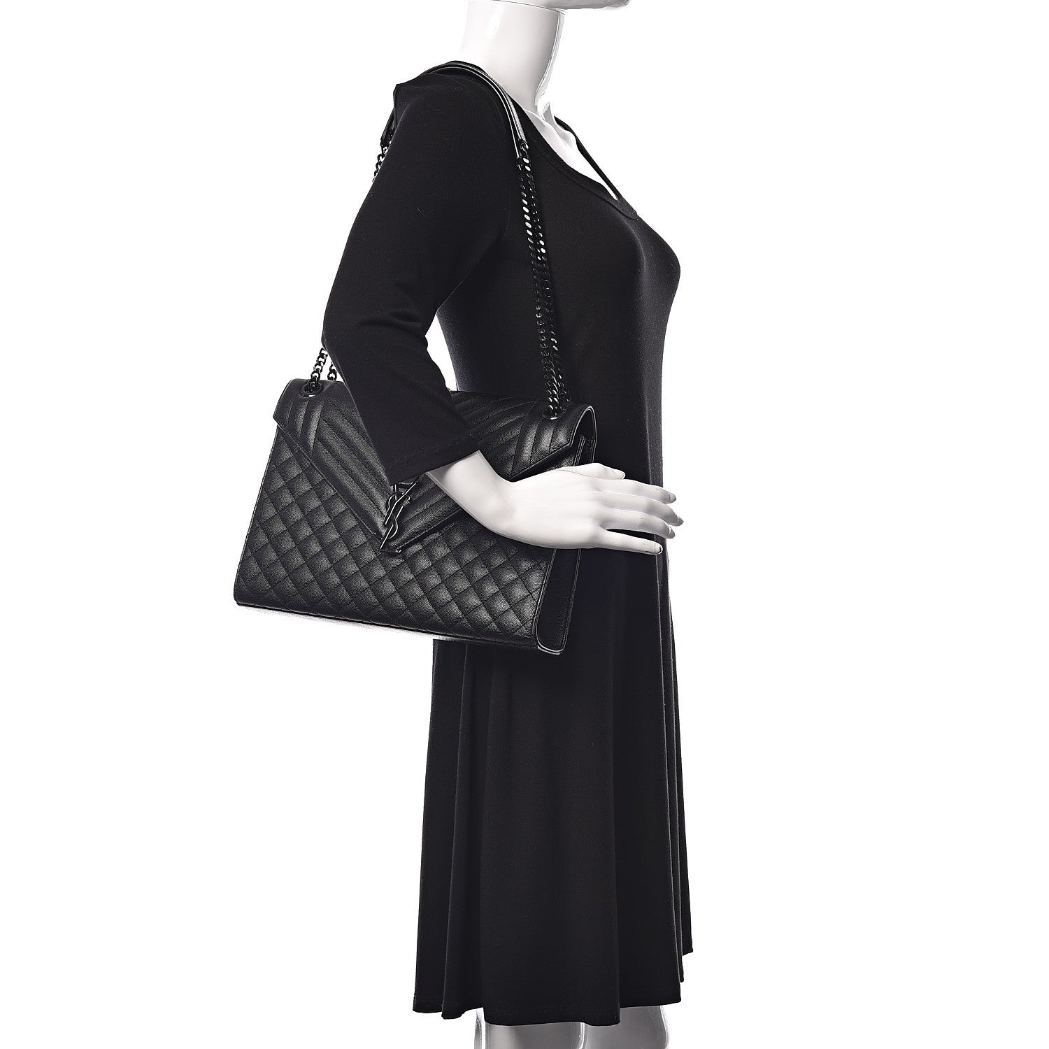 Saint Laurent Grain De Poudre Textured Mixed Matelasse Large Triquilt Monogram Monochrome Satchel Black 2 of 9