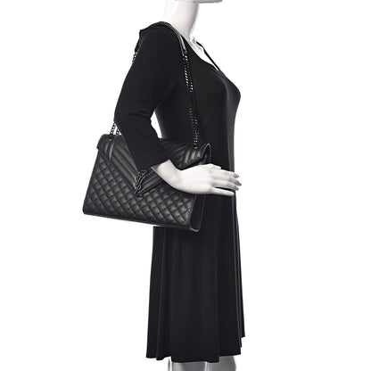 Saint Laurent Grain De Poudre Textured Mixed Matelasse Large Triquilt Monogram Monochrome Satchel Black 2 of 9