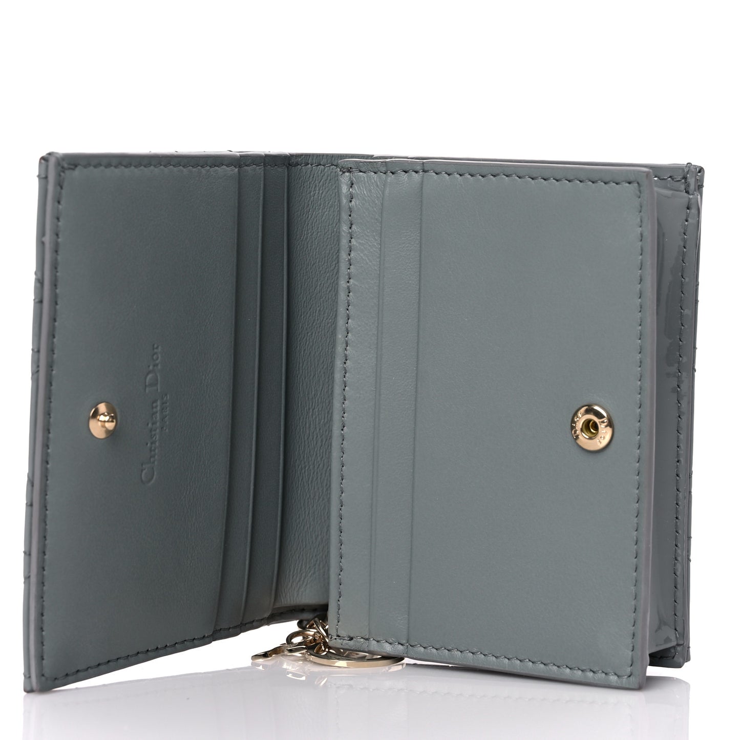 Patent Cannage Mini Lady Dior Wallet Grey