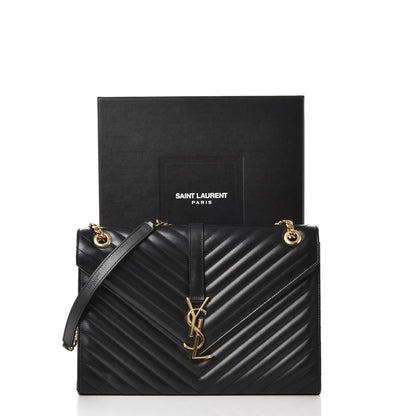 Saint Laurent Smooth Calfskin Matelasse Large Monogram Satchel Black 10 of 10