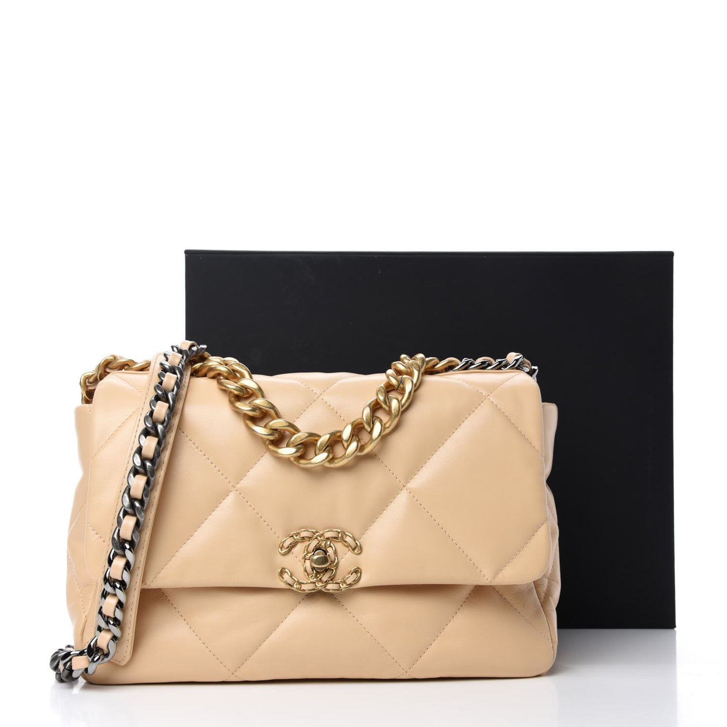 Lambskin Quilted Large 19 Flap Beige