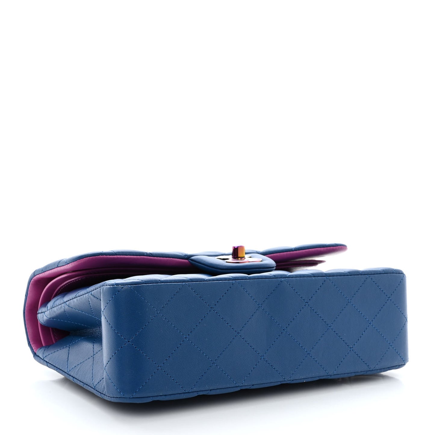Lambskin Quilted Small Double Flap Blue Purple