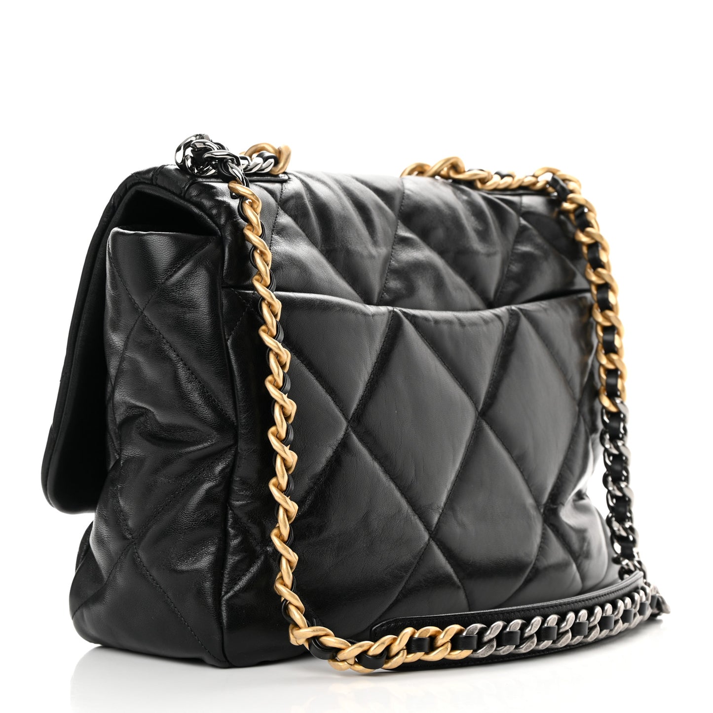Goatskin Quilted Maxi Chanel 19 Flap Black