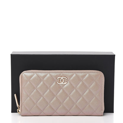 Chanel Iridescent Caviar Quilted Long Zip Around Wallet Beige 8 of 8