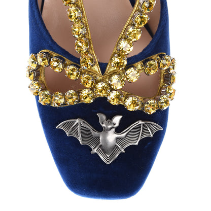 Gucci Velvet Crystal Bat Pumps 37 Blue 8 of 8