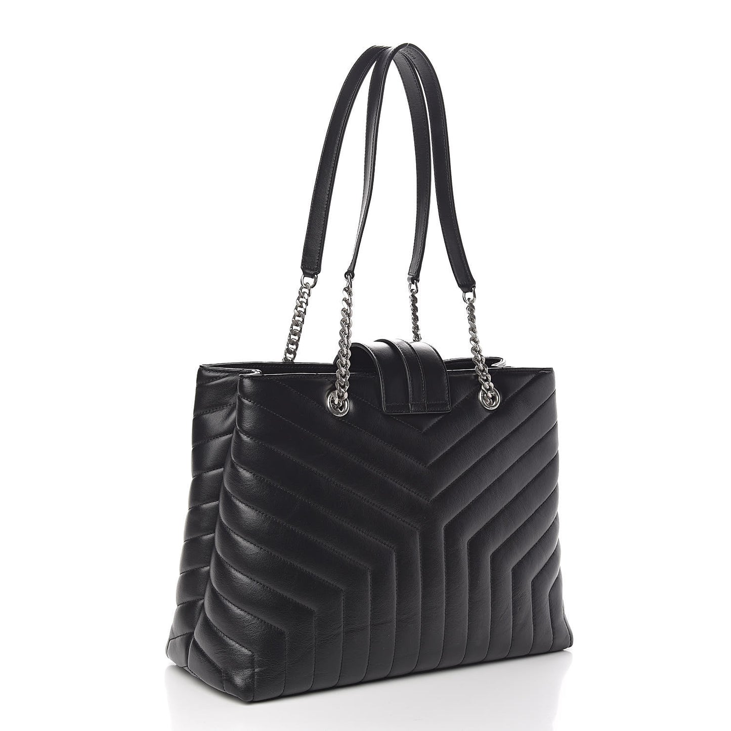 Calfskin Y Quilted Monogram Large Loulou Shopper Black
