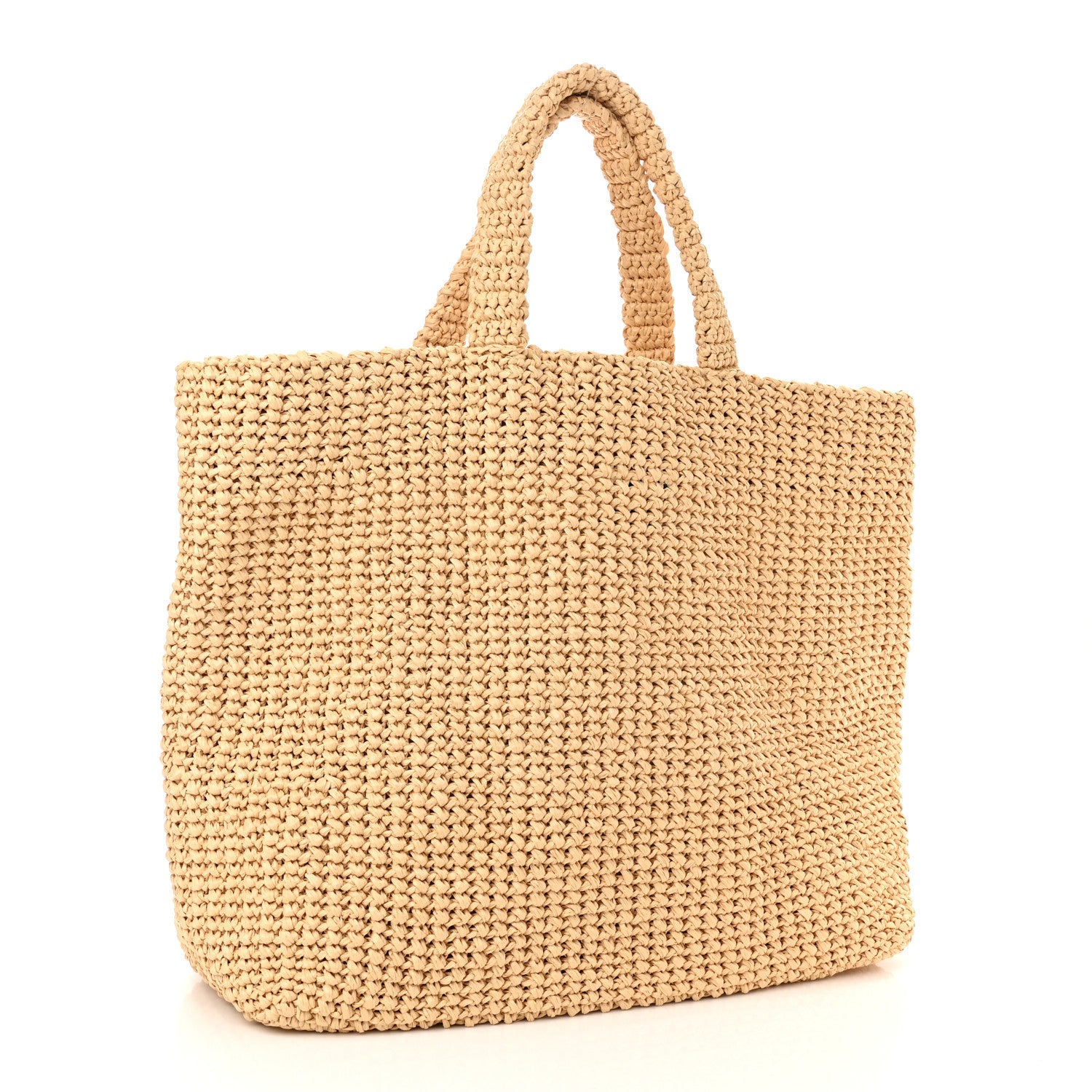 Prada Yarn Raffia Effect Crochet Embroidered Logo Tote Naturale 3 of 11