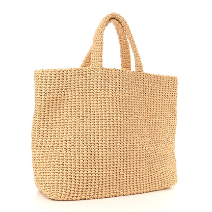 Prada Yarn Raffia Effect Crochet Embroidered Logo Tote Naturale 3 of 11