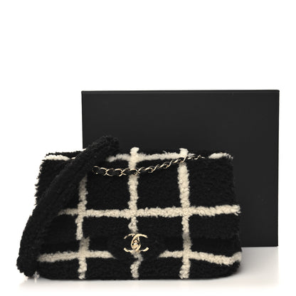 Chanel Shearling Lambskin Large Fluffy Tartan Single Flap Black White 3 of 11
