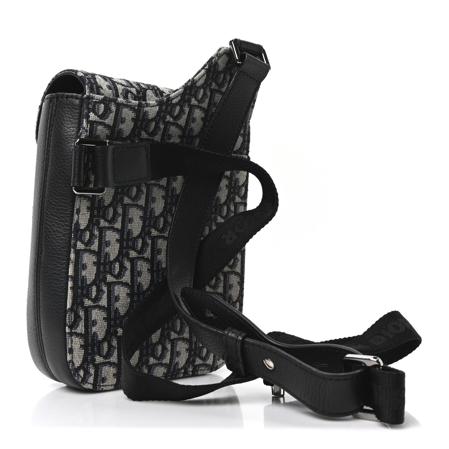 Grained Calfskin Oblique Saddle Vertical Messenger Pouch Beige Black