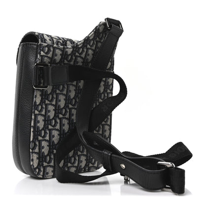 Christian Dior Grained Calfskin Oblique Saddle Vertical Messenger Pouch Beige Black 3 of 10