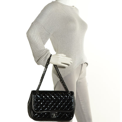 Chanel Patent Quilted Jumbo Classic Twist Flap Bag Black 2 of 8