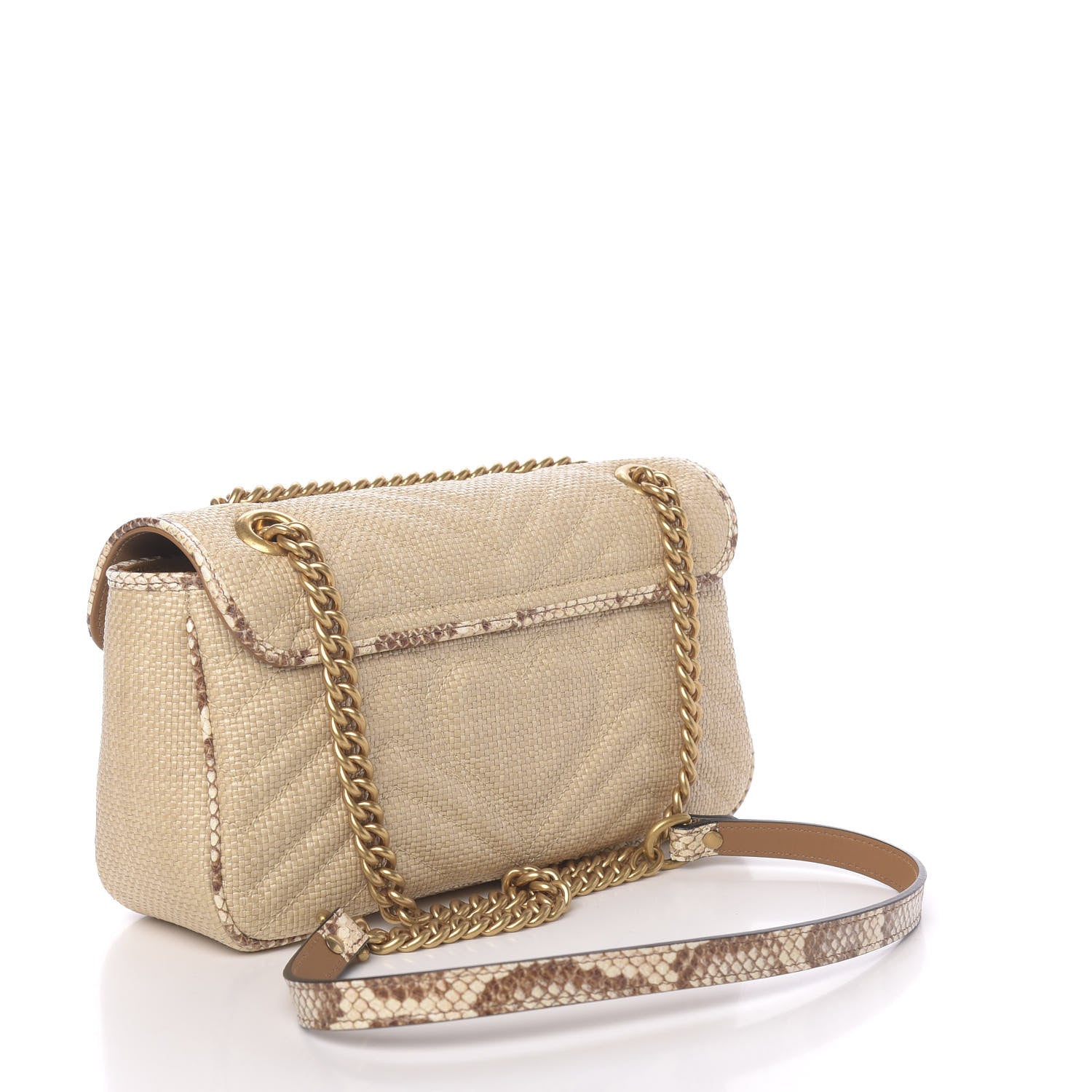 Gucci Raffia Elaphe Matelasse Small GG Marmont Shoulder Bag Natural Cream Brown 3 of 10